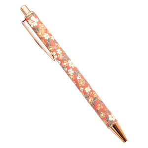 Floral click ballpoint pen with rose gold metal accents in a classic country garden style