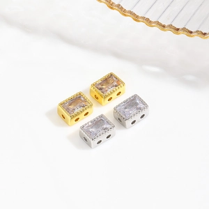Rectangle Zircon Spacer Beads Copper Gold Plated Straight Hole Geometric DIY Jewelry Making Necklace Bracelet Connector