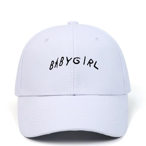 White baseball cap with black BABYGIRL embroidery and adjustable strap for couples