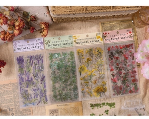 Vintage floral PET stickers set featuring lavender and roses for creative scrapbooking