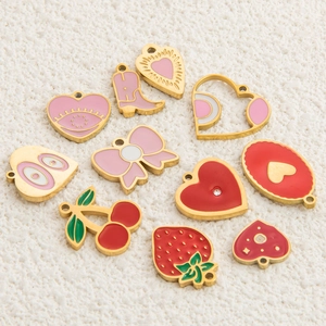 Colorful enamel strawberry and heart pendants made of 18K gold plated stainless steel
