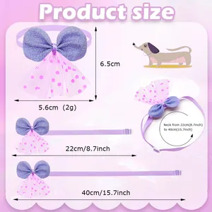 Size guide for lace pet bowtie showing 22cm to 40cm adjustable neck strap length