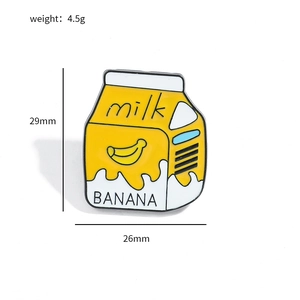Cute banana milk carton enamel pin, yellow and white metal badge for bags and clothes