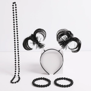 Detail view of 4-piece Independence Day party set with black beaded necklace and headband