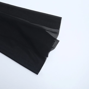 Detail of sheer black mesh fabric on a long sleeve dress showing fine texture