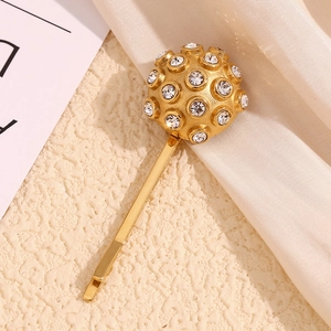 Elegant 18K gold plated hair clip with sparkling spherical rhinestones on silk