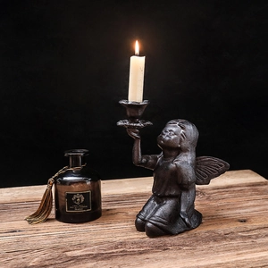 European vintage cast iron kneeling angel candle holder with wings for home decor