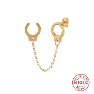 Detailed close-up of gold-plated 925 sterling silver handcuff chain earrings