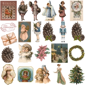 50pcs waterproof vintage Christmas stickers for luggage and laptops with retro holiday motifs