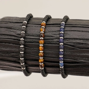 Men Natural Stone Beaded Bracelet Stainless Steel Clasp Lapis Lazuli Tiger Eye Lava Stone Matte Onyx Adjustable Jewelry