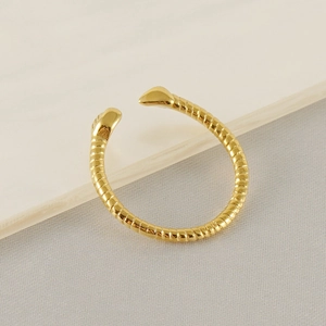Minimalist 18k gold plated stainless steel snake ring with textured spiral design