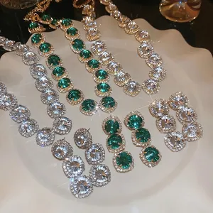 Rhinestone Flower Necklace And Earrings Alloy Crystal Jewelry Luxury Elegant Fashion Accessories For Women