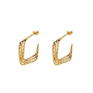 Square multilayer twisted hoop earrings in 18K gold plated stainless steel