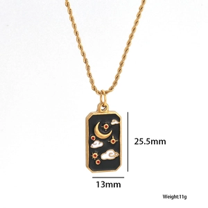 Detail view of gold tarot card moon pendant with dimensions 25.5x13mm and 11g weight