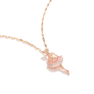 Rose gold ballet dancer necklace with sparkling zircon stones on a fine link chain