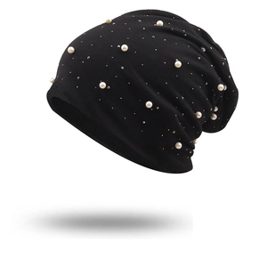 Bonnet Femme Beanie Tricot Coton Chaud Élastique Fausse Künstliche Perle Strass Hiver Automne Skull Cap