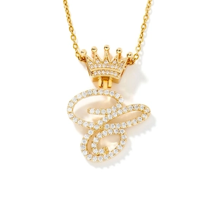 Exquisite gold crown letter necklace with sparkling white zircons for men and women