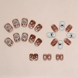 Cute bunny and chocolate plaid press-on nail set with cartoon rabbit and heart designs