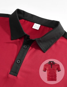 Gros plan sur le mesh rouge respirant et les coutures noires du polo pour hommes