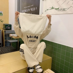 Close-up of minimalist cream white canvas tote bag styled with a beige casual sweatshirt