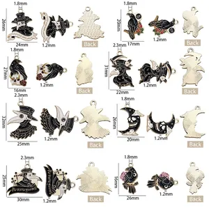Gothic Halloween alloy enamel charms set featuring plague doctor, crow, and skull icons