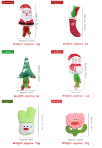 Detailed size specifications for assorted Christmas plush cat toys with feathers and catnip