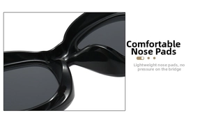 Detail of comfortable nose pads on oversized bubble sunglasses with wide frame design