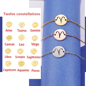 Détails des breloques zodiaque en or, or rose et argent sur acier inoxydable
