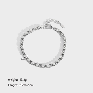 5mm wide silver stainless steel flower chain bracelet with dimensions and weight specs