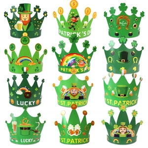 Couronnes de Fête en Papier Vert Saint Patrick pour Enfants Chapeaux en Papier Motif Trèfle Arcobaleno Décoration de Fête Irlandaise