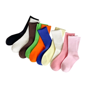 Colorful set of 10 ribbed combed cotton crew socks in various fashion solid colors