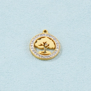 Gold Tree of Life pendant featuring hollow design and sparkling white zircons