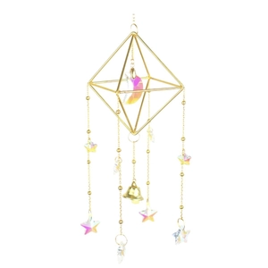 Attrape-soleil doré avec cadre lune et étoile en métal et prisme en cristal