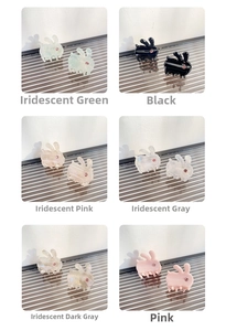 Multiple colors of rabbit-shaped acetate mini hair claws with sparkling rhinestone eyes