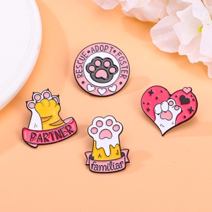 Cute Cartoon Cat Paw Enamel Pin Zinc Alloy Heart Rescue Adopt Foster Brooch Badge For Backpack Clothes Hat Student Gift