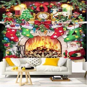 Detail of Christmas advent calendar tapestry featuring a fireplace and holiday numbers