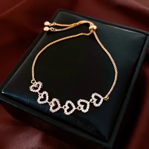 Heart Adjustable Bracelet Copper Gold Plated Cubic Zirconia Sliding Box Chain Jewelry For Women