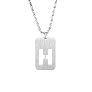 Minimalist silver stainless steel necklace with hollow H-letter rectangular pendant