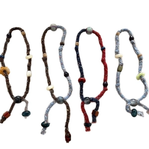 Handmade woven cotton rope necklace set with bohemian resin beads and adjustable cord