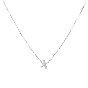 S925 sterling silver necklace with a delicate X-shaped pendant featuring shimmering zircons