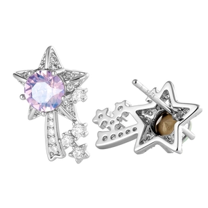 925 silver star stud earrings with pink zircon stone in a professional studio shot