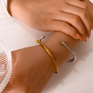 Minimalist irregular titanium steel open cuff bracelet in gold and silver finish