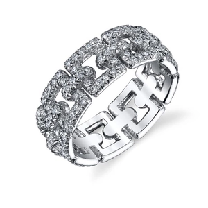 Luxury royal style pavé micro-set zircon ring with hollow chain link design in silver