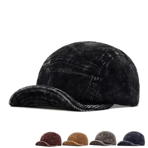 Retro corduroy five-panel camp cap with a vintage washed texture in multiple colors