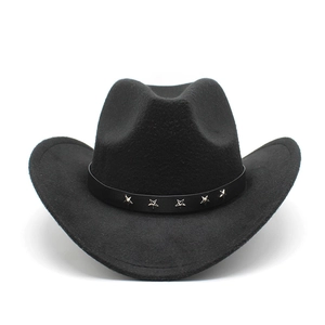 Classic black Western cowboy felt hat featuring a wide brim and silver star studs