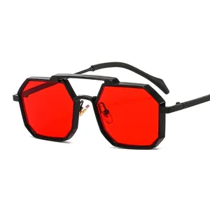 Octagonal Polygon Sunglasses Metal Frame Double Bridge UV400 Protection Retro Punk Eyewear For Men Women Fashionable