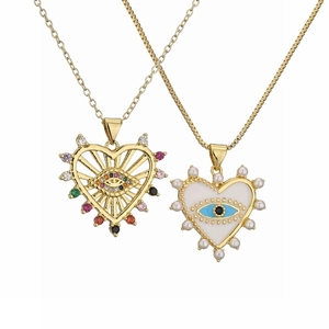 Collier Pendentif Cœur Mauvais Œil en Cuivre Plaqué Or Zircone pour Femme Mode Niche Künstliche Perle Émail Chaîne Clavicule Bijoux