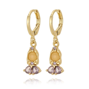 Sparkling gold princess cartoon girl earrings with yellow and purple zircon stones