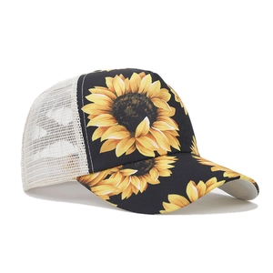 Cappellino da baseball unisex con stampa di girasoli gialli e rete posteriore bianca