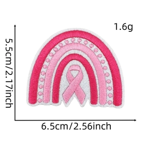 Pink ribbon rainbow embroidered patch, iron-on breast cancer awareness badge 6.5x5.5cm